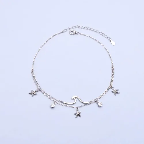 Miniatura 3 de Tobillera ondulada para mujer, de plata de ley S925, ajustable, con estrellas de mar en capas, océano, playa, mar, tobillera