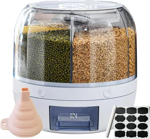 Miniatura 8 de Contenedor giratorio de almacenamiento de granos, dispensador de arroz, recipiente de arroz de 6 compartimentos, dispensador de alimentos giratorio