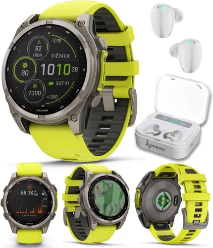 Miniatura 12 de Garmin Fenix 8 – 2 pulgadas, reloj inteligente multideporte GPS AMOLED, zafiro, titanio con banda de silicona naranja brillante/grafito, linterna