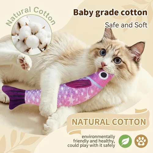 Miniatura 5 de Juguetes para gatos de interior con 5000 mg de hierba gatera natural interactiva Kicker Fish Toy de sonido Crinkle Bell Sonido Gato Adulto Gatitos