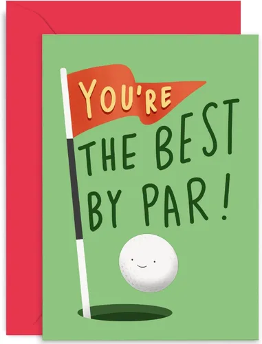 Old English Co. - Tarjeta para él - Tarjeta divertida con temática de golf para papá, tarjeta "Best By Par" para golfista, bien hecho,