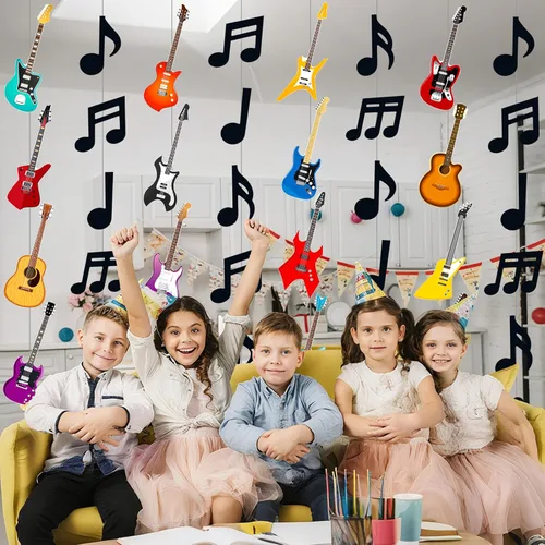 Miniatura 4 de 8 guirnaldas colgantes de fiesta musical para cumpleaños, decoración musical para colgar notas musicales, guirnaldas de techo para músico, fiesta