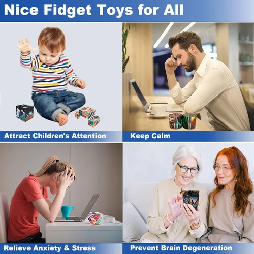 Miniatura 5 de Juego de cubos mágicos 3D Flips, paquete de 3 juguetes para ansiedad de cubo infinito, transforman cubos de rompecabezas para aliviar el estrés