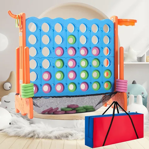 Miniatura 5 de Juego Gigante de Conecta 4 con Bolsa de Transporte y Tela de Malla. Juego Gigante de Conecta 4 Adecuado para Fiestas Navideñas en Interiores y Rojo