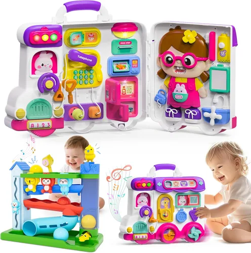 VOILBTOY Juguete musical para niñas y niños de 1 a 2 años - Tablero Montessori ocupado y juguete de gota de pelota