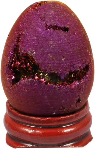 Miniatura 10 de Nupuyai Esfera de ágata de geoda druzy revestida de titanio con soporte de madera, bola de cuarzo de cristal de energía curativa para decoración