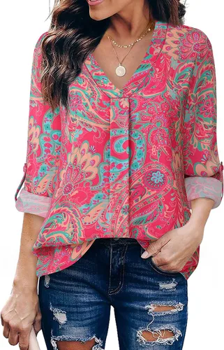 Miniatura 9 de Youtalia Blusas para mujer, elegantes, informales, de negocios, manga 3/4, de gasa, cuello en V, camisas de trabajo y oficina