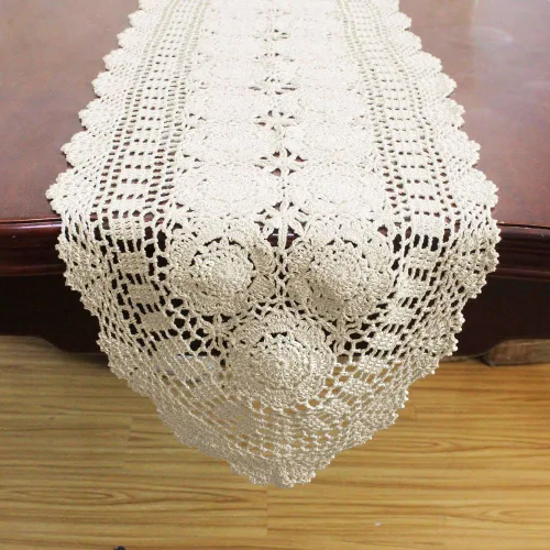 Miniatura 4 de KEPSWET Camino de mesa ovalado de encaje de ganchillo hecho a mano de algodón para mesa de café, mesa de café, soporte de TV, decoración beige 14 x