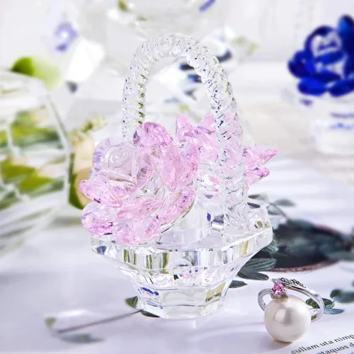 Miniatura 4 de H&D HYALINE & DORA Regalo de flor de rosa de cristal para mujeres, escultura artesanal de rosa de cristal rosa en forma de cesta para el día de San