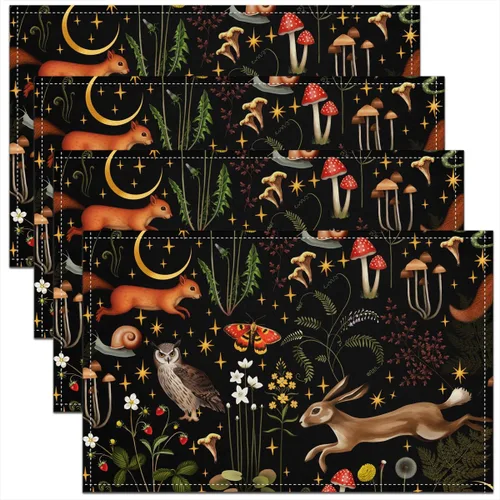 Miniatura 18 de Juego de 4 manteles individuales con diseño de hongos salvajes, acuarela, plantas naturales, decoración de plantas, para niños, adolescentes