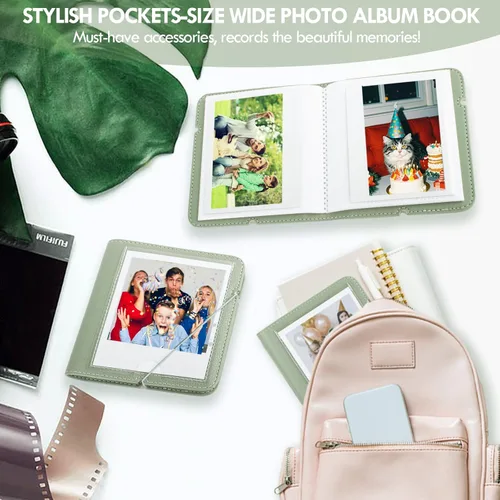 Miniatura 7 de Álbum de fotos pequeño para cámara instantánea Instax WIDE 400/WIDE EVO, 28 bolsillos, álbum de fotos de cuero retro para Instax Wide 300/200/Pola