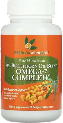 SEABUCKWONDERS Aceite orgánico de espino amarillo, cápsulas blandas completas Omega-7, 60 unidades, con Omega 3, 6 y 9, apoya la salud del cabello,