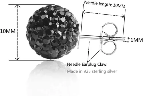 Miniatura 3 de Aretes de tuerca de plata fina 925 con bola de cristal 8 mm 10 mm
