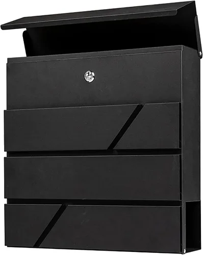 Miniatura 8 de Buzón de pared impermeable y resistente al óxido de gran capacidad con soporte para revistas de periódicos, buzón colgante seguro de acero Negro
