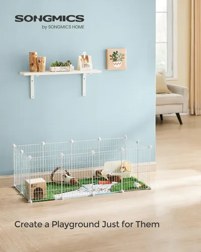 Miniatura 2 de SONGMICS Corralito para mascotas, jaula de animales pequeños, valla para mascotas con bridas para cables, recinto de metal para conejillos de Blanco