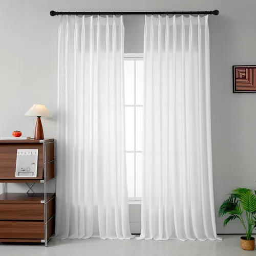Miniatura 15 de Cortinas traslúcidas blancas con pliegues elegantes de 84 pulgadas, 1 panel, cortinas plisadas para sala de estar, puerta corrediza de vidrio