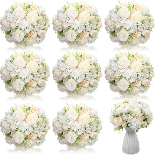 Miniatura 8 de Tigeen Flores artificiales, peonías artificiales, flores de seda, peonía sintética, ramo de hortensias de seda para mesa de boda, centro de mesa