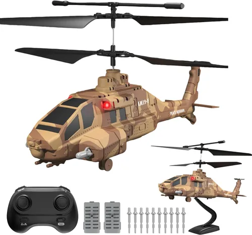 Helicóptero RC con misiles, helicóptero militar de control remoto de 2.4 GHz para principiantes y adultos, helicóptero militar, luces LED, retención