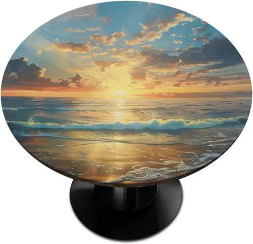 Miniatura 74 de Mantel redondo ajustable de playa de madera de verano con diseño de estrella de mar y borde elástico (se adapta a mesas de 40 a 44 pulgadas)