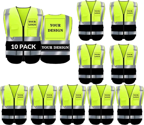 Miniatura 23 de Chaleco de seguridad con logotipo personalizado de alta visibilidad, chaleco reflectante clase 2, ropa de trabajo de construcción con 5 bolsillos