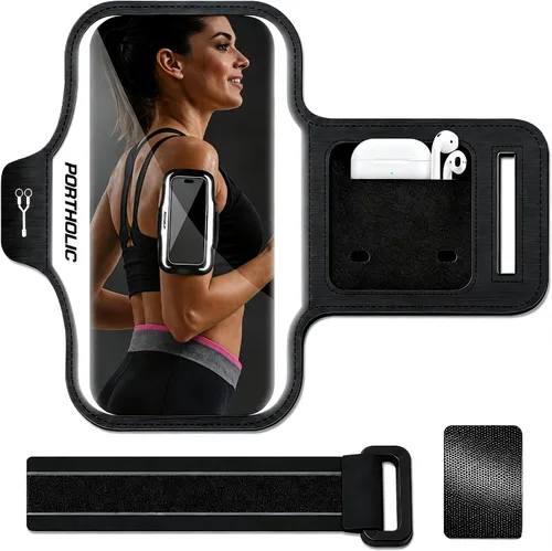 PORTHOLIC 2026 Running Armband Water Resistant Sports Phone Holder Case with Extension Strap,Card Slot Up to 6.9" Phone for iPhone 17/16/15/14/13