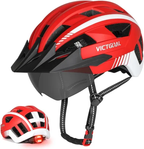Miniatura 15 de VICTGOAL Casco de bicicleta para hombres y mujeres con luz LED, gafas magnéticas desmontables, visera solar extraíble, casco de bicicleta de montaña