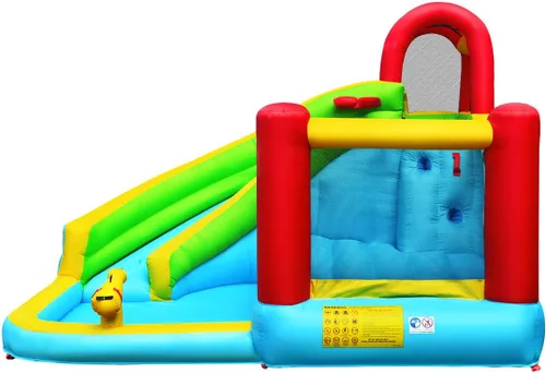 Miniatura 8 de HONEY JOY Tobogán acuático inflable y casa de rebote con piscina de chapoteo, pared de escalada, tobogán acuático inflable para interiores