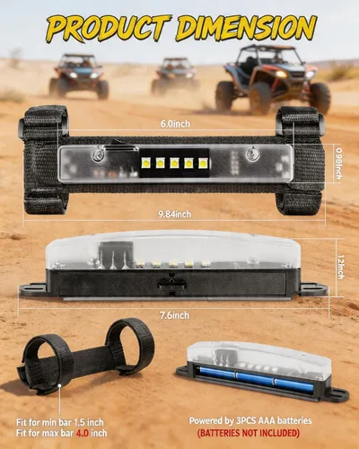 Miniatura 2 de Luz de techo interior para UTV, ANGU-OFFROAD Luz LED universal para montaje en barra antivuelco para luces de cúpula UTV, luces de jaula de utilidad