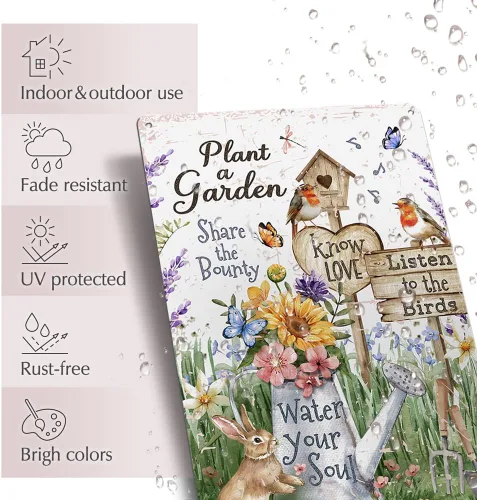 Miniatura 2 de Letreros metálicos para decoración de jardín: planta un jardín, comparte la recompensa, escucha a los pájaros, Water Your Soul para los amantes