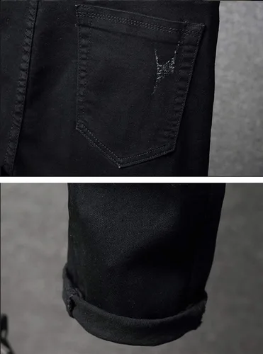 Miniatura 5 de GINZOUS pantalones vaqueros elásticos negros bordados con flores rojas para hombre