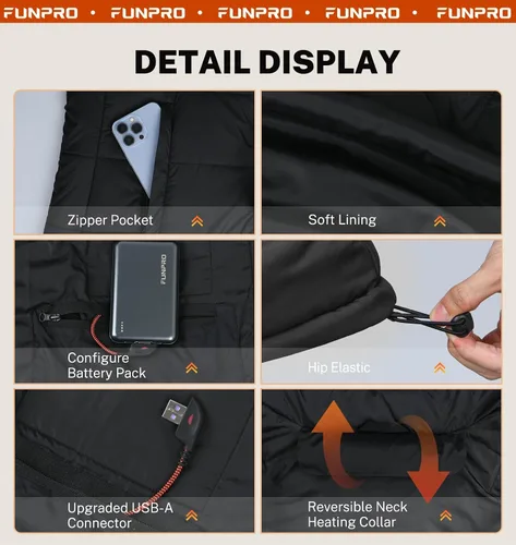 Miniatura 2 de FUNPRO Heated Vest men, Lightweight Heated Jacket with 10000mAh Battery Pack, 5 in 1 Smart Controller, Lights-out Design