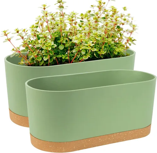 Miniatura 18 de QCQHDU Maceta de 8 pulgadas, paquete de 2 macetas para plantas de interior con agujeros de drenaje y platillo, macetas para exteriores, decoración
