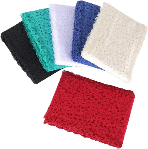 Miniatura 4 de Cinta de encaje floral de 5 yardas, tela bordada elástica de encaje de tul para accesorios para el cabello, manualidades, decoración de fiesta