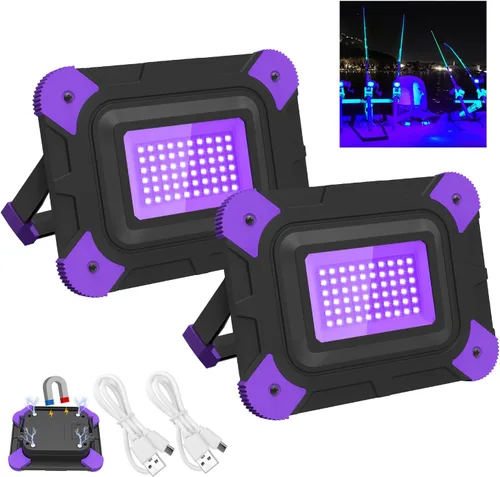 T-SUN Luces negras recargables, luz negra alimentada por pilas para pesca, luz de trabajo portátil para fiesta brillante, pintura corporal, póster