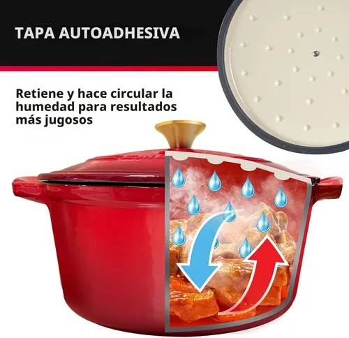 Miniatura 5 de Mueller Horno Holandés de Hierro Fundido Esmaltado de 6 Cuartos, Cazuela y Sartén para Estofar de Servicio Pesado con Tapa y Perilla, Seguro