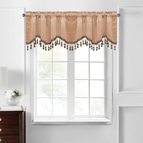 Miniatura 37 de StangH Cortinas decorativas de lujo, cenefa azul con bloqueo de luz, cenefa festoneada para ventana pequeña con bolsillo sólido para barra, cortina