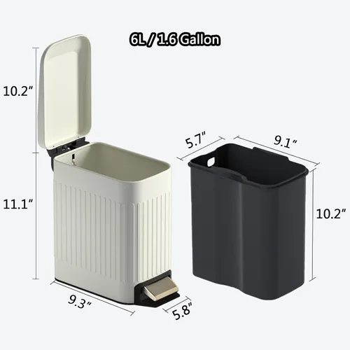 Miniatura 5 de Cubo de basura pequeño para baño con tapa, cierre suave, de 6 litros/1.6 galones, cubo de basura delgado con pedal de metal, contenedor de basura En