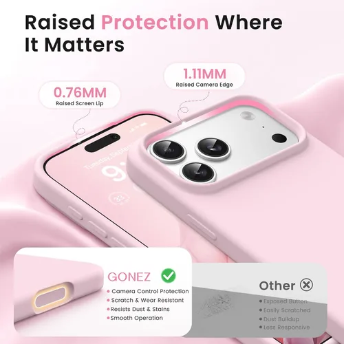 Miniatura 414 de GONEZ Funda de silicona para iPhone 15 Pro Max, compatible con Magsafe, protector de cámara + protector de pantalla, forro de microfibra suave