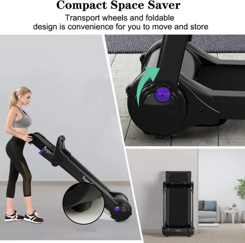 Miniatura 7 de GYMAX Caminadora plegable, máquina de correr de instalación gratuita de 3.0 HP con altavoz Bluetooth, monitor de pantalla táctil HD, control Púrpura