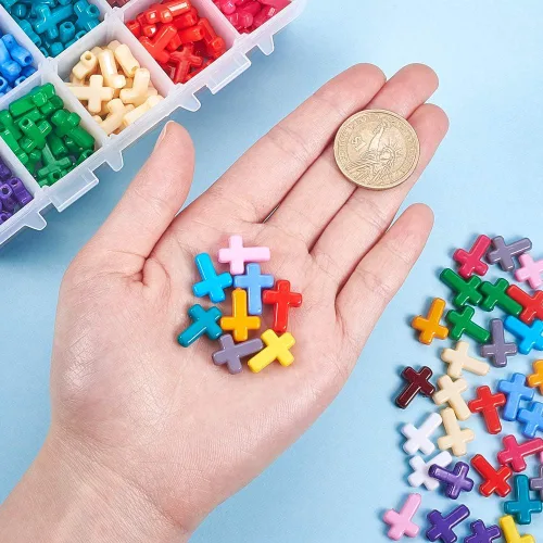 Miniatura 4 de PH PandaHall 300 cuentas de cruz acrílicas, 15 colores, coloridas cruz, cuentas de Pascua, cuentas sueltas para Pascua, Eid, Mubarak, Ramadán