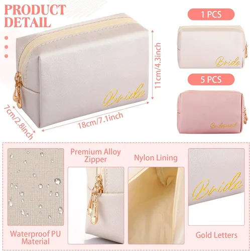 Miniatura 3 de Hillban 6 piezas de cuero sintético para novia, bolsa de maquillaje para cosméticos, dama de honor, impermeable, bolsa de viaje, bolsa de regalo