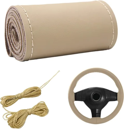 Miniatura 19 de Dickno Funda para volante de automóvil, protector de volante antideslizante con costura envolvente para diámetro máximo de 15 pulgadas, costura DIY