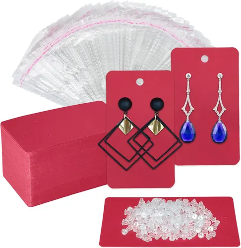 Twavang Juego de portatarjetas para aretes, 100 tarjetas de exhibición de aretes de papel kraft, 100 pares transparentes de aretes con 100 bolsas