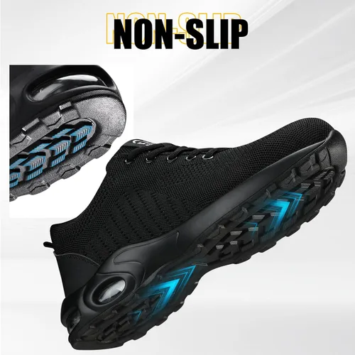 Miniatura 5 de GLANOUDUN Zapatos de punta de acero para hombre, ligeros, con amortiguación de aire, zapatos de trabajo de seguridad indestructibles, zapatos