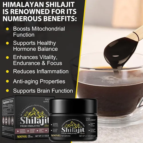 Miniatura 3 de Shilajit - Resina Shilajit orgánica pura del Himalaya – 800 mg de grado dorado natural Shilajit con más de 85 ácido fúlvico y oligominerales