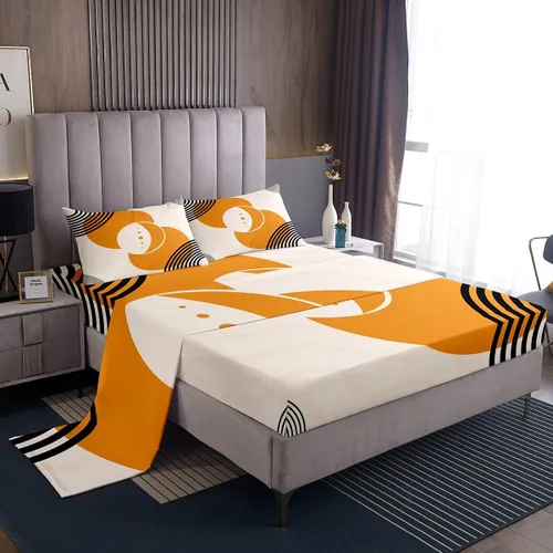 Miniatura 36 de Erosebridal Juego de sábanas de cama negro y rojo, juego de sábanas de tamaño individual abstracto moderno, sábanas a cuadros brillantes 3D, juego