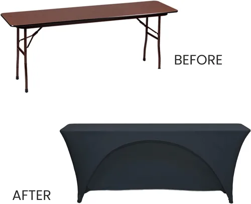 Miniatura 6 de YOUR CHAIR COVERS - Mantel elástico rectangular de elastano de 6 pies x 18 pulgadas, con espalda abierta para aula, color negro