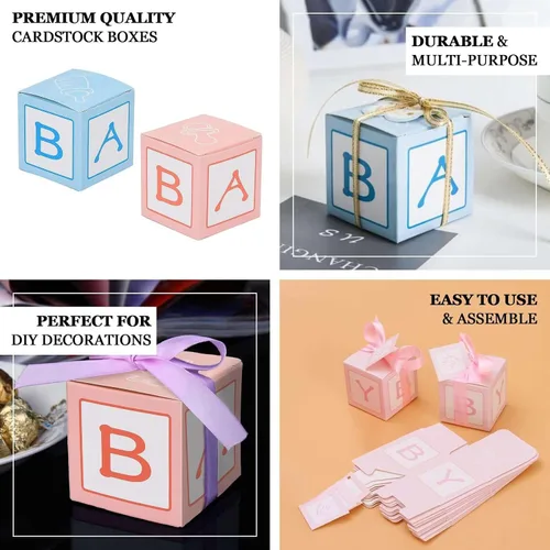 Miniatura 4 de Efavormart - Paquete de 25 cajas de regalo azules de 2 x 2 pulgadas para baby shower, con diseño recortado, cajas de regalo de cartulina prémium