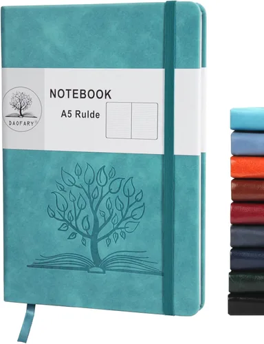 Daofary Cuaderno A5 con rayas de cuero, 160 páginas, diario de 3.53 oz/m², de papel grueso, tapa dura, con bolsillo, para trabajo, hombres y