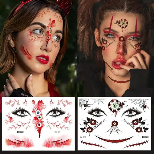 Miniatura 3 de Más de 260 piezas de 36 hojas de tatuajes falsos para Halloween, tatuajes de maquillaje de zombies temporales realistas, tatuajes de cicatrices